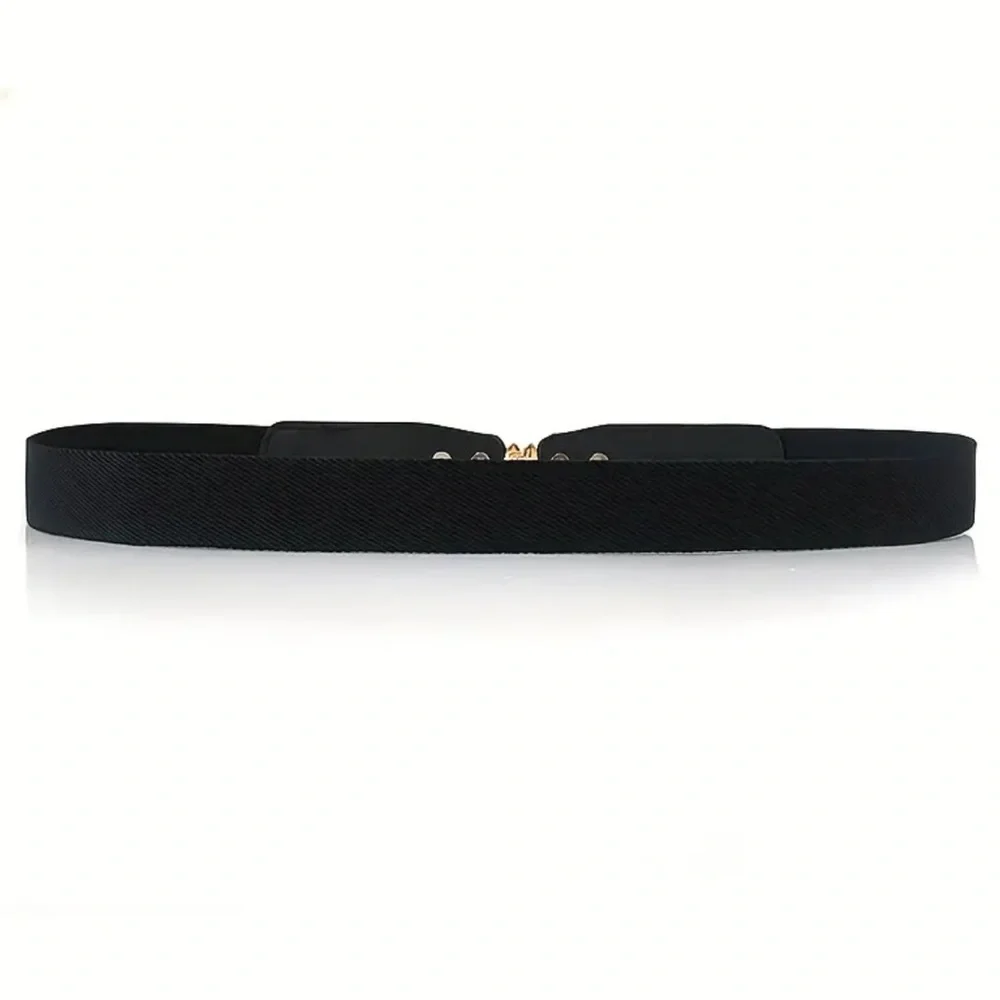 Black Elegant Gold Leaf‎ Buckle Elastic Casual Belt Adjustable One-Size